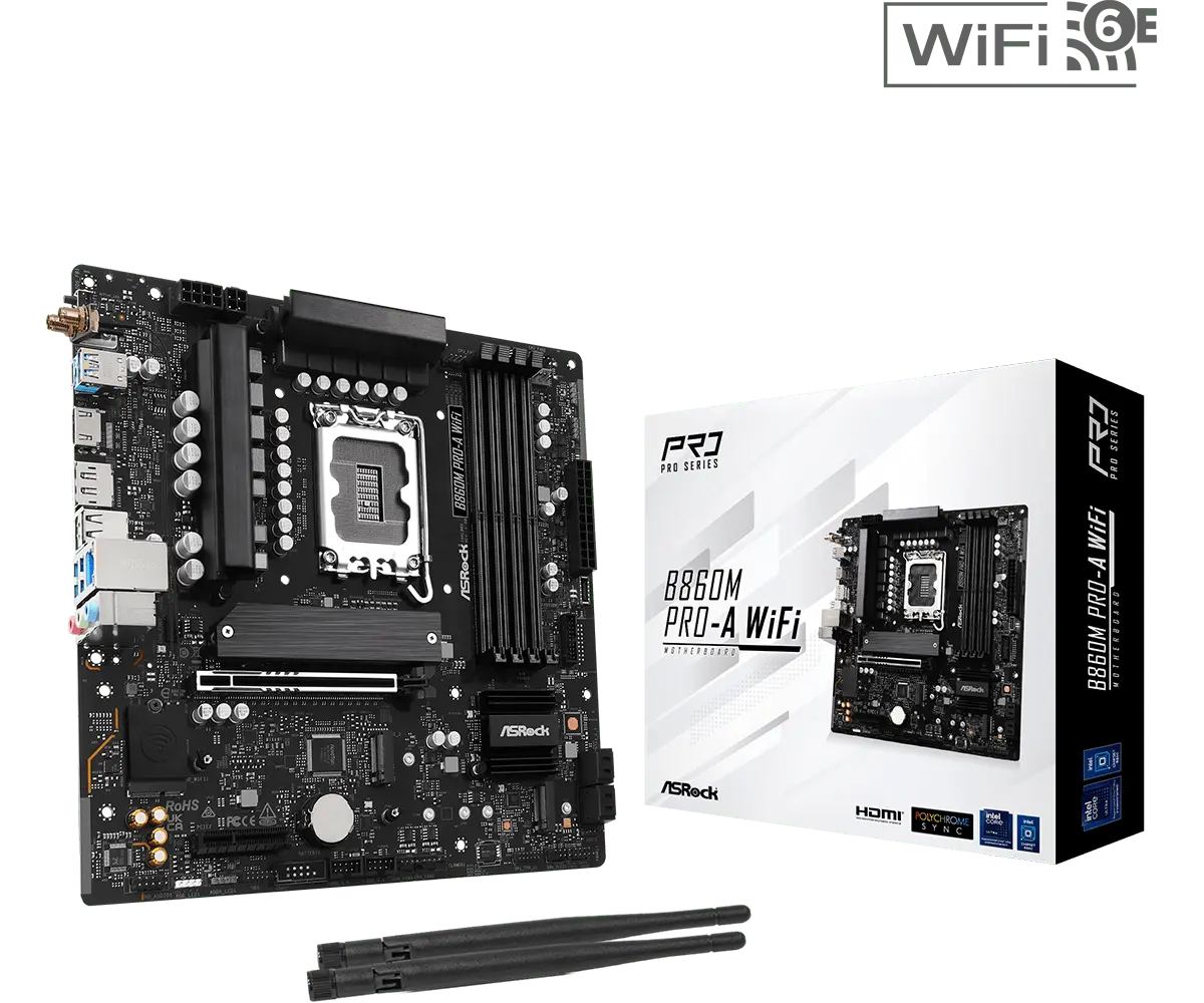 ASRock B860M Pro-A WiFi LGA1851 Socket Motherboard | 90-MXBRS0-A0UAYZ ASRock B860M Pro-A WiFi LGA1851 Socket Motherboard | 90-MXBRS0-A0UAYZ